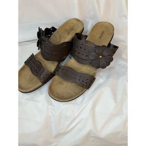 Nicole Women's Brown Wedge Slide Sandals Size 10M Floral Embellished